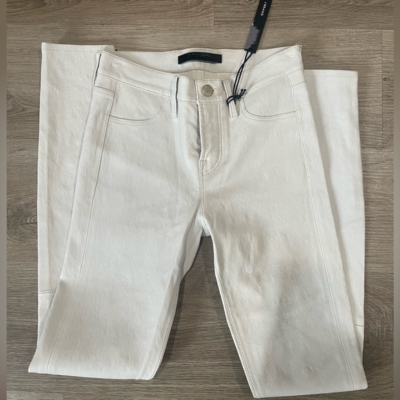 J BRAND Mid Rise 100% Lamb Leather Pants Tectonic Ivory White-Size 24 - Picture 3 of 7